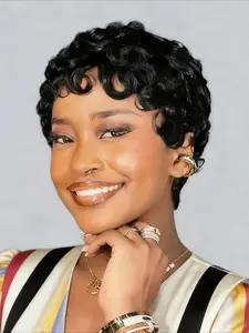 Chic 6 Inch 613 Blonde And Natural Black Human Hair Short Pixie Curly Wig For Women Full Machine Made Brazilian Layered Design Glueless Construction Soft Bouncy Curls Lightweight And Breathable Perfect For Daily Wear And Effortless Stylish Transformations