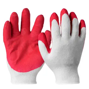 Non-Slip Red Latex Rubber Palm Coated Work Safety Gloves for General Use Garden Construction Protection with Thick Rubber Palm and Soft Cotton Knit Back