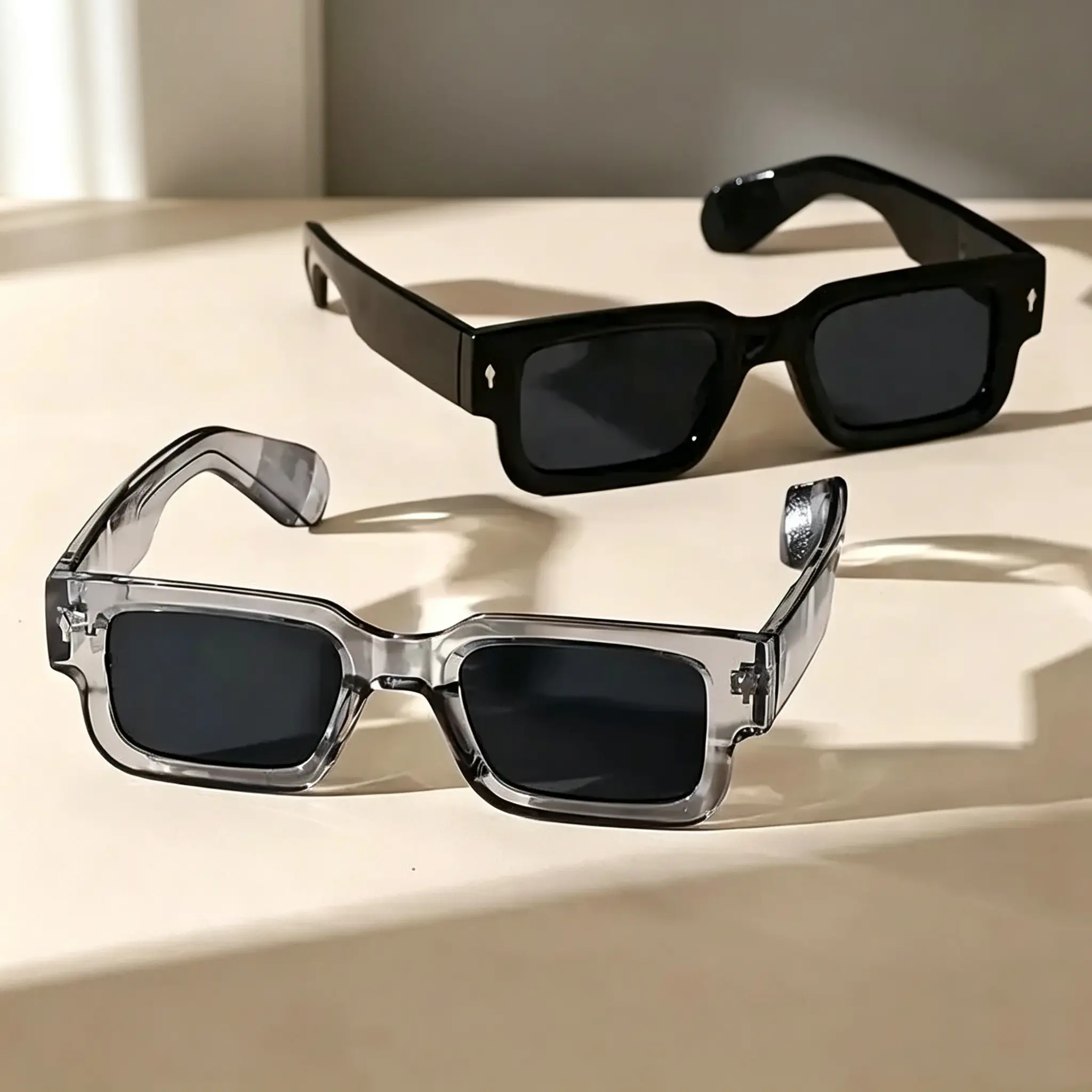 Retro Square Thick-Frame Anti-Glare Sunglasses - Blue-Light Blocking Chunky Square Frame Men's Eyewear, Wrap-Around Design for Party, Beach Use, Blue-Light Blocking Men's Frames, Chunky Square Frame Men's Frames