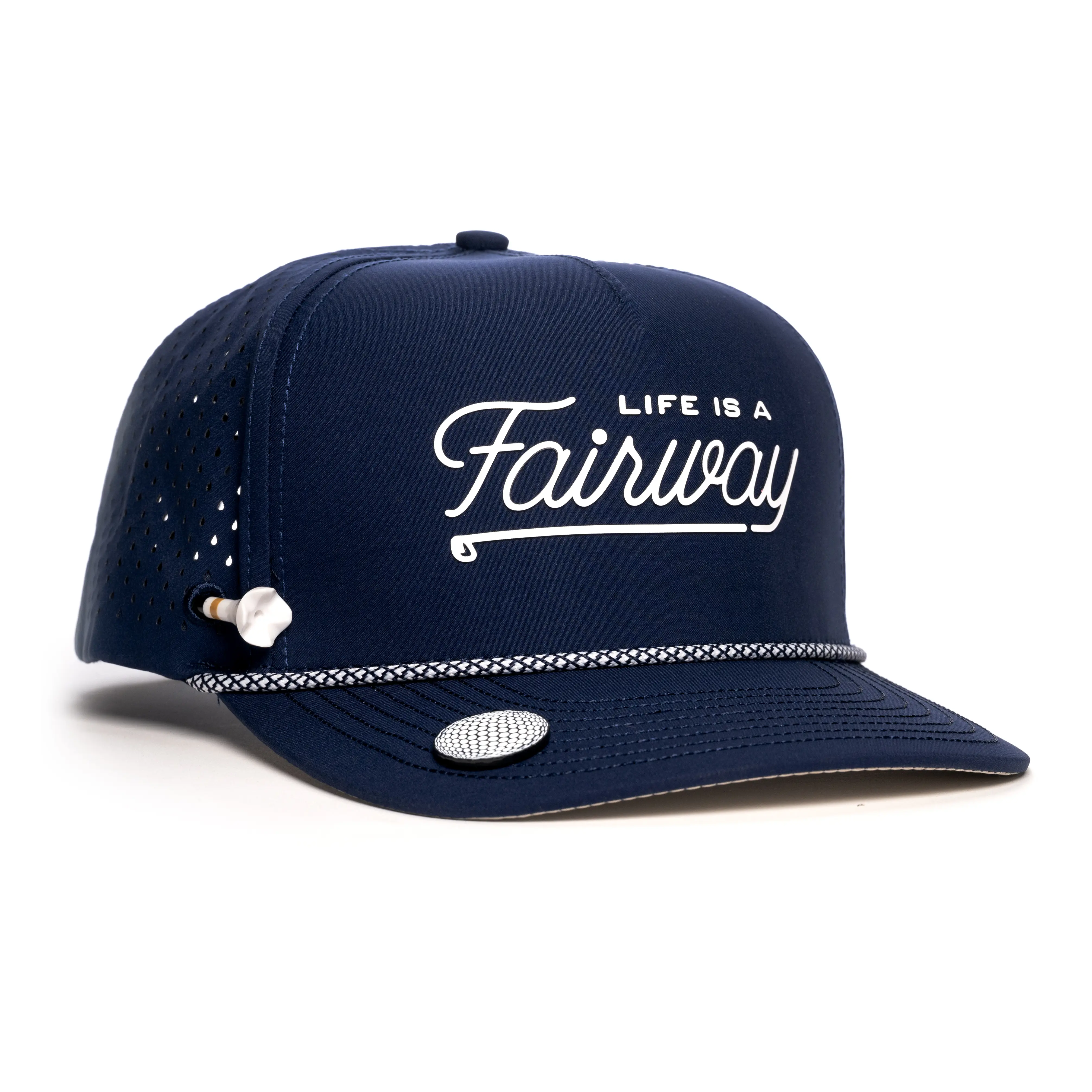 BRIMZ Golf Performance Hat - Tee Holder & Magnetic Brim - Breathable Sweat & Water Resistant Golfing Snapback Cap (Life is a Fairway)