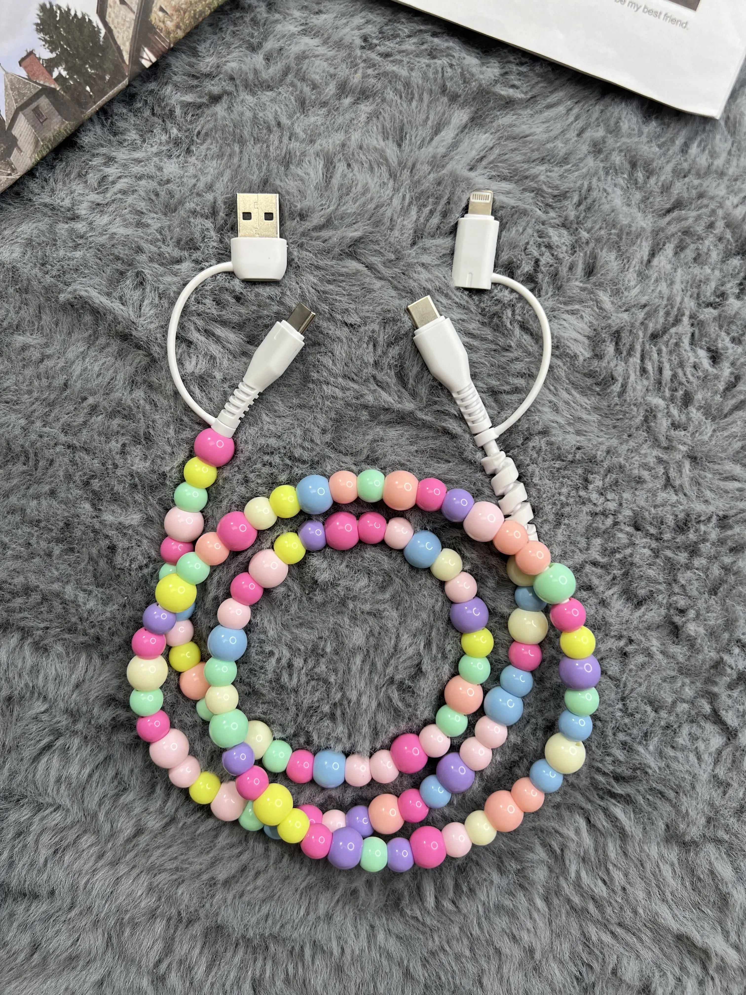 Beaded 4-in-1 Charging Cords - 3.3ft charger for all device USBC & Lightening Compatible with iPhone 16/15, iPad, Samsung, Laptops