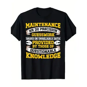 merch shirt for men Funny Maintenance Technician T-Shirt - 100% Cotton 220gsm Black Crew Neck Tee with Precision Guesswork Chart Graphic - Soft Breathable Casual Workwear Gift for Mechanics, Engineers, Technicians