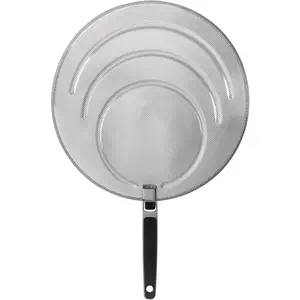 Stainless steel splatter screen with folding handle, Silver