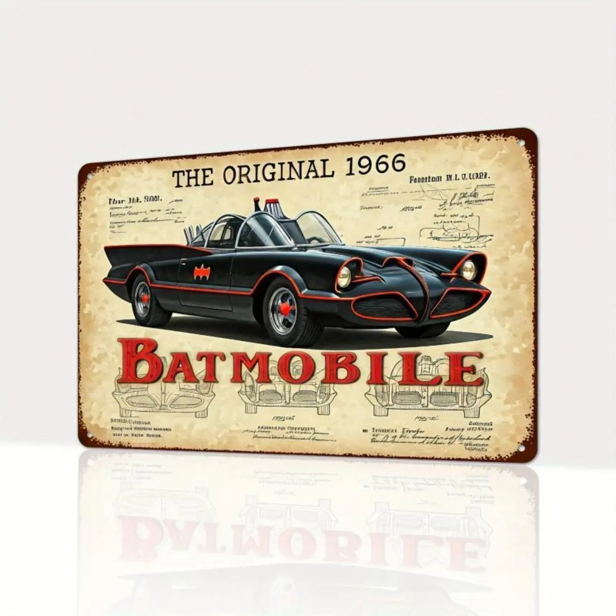 Vintage Batmobile Pattern Metal Wall Sign, Decorative Wall Sign, Batmobile Car Metal Wall Decor, Wall Art Decor for Home, Garage, Birthday and Housewarming Gift, Vintage Garage Signs, Home Decor Aesthetic
