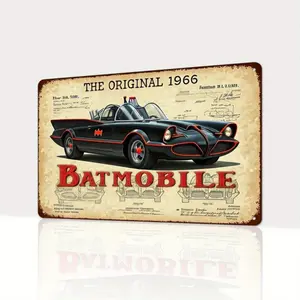 Vintage Batmobile Pattern Metal Wall Sign, Batmobile Car Metal Wall Decor, Wall Art Decor for Home, Garage, Birthday and Housewarming Gift, Vintage Garage Signs