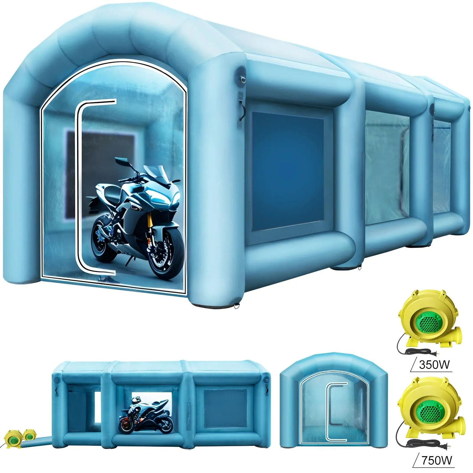VEVOR Waterproof PVC Fabric Inflatable Car Painting Spray Booth Tent, 20x10x8 ft, Oxford Dirt Tolerant W/Filter, 2 Blowers, Hanging Lamp Rings, Detachable Doors | Summerfinds Camping & Outdoor Tent Accessory