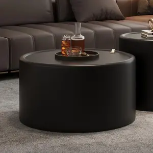 Bellemave  Round Coffee Table with Tempered Glass Top, PU Leather Body & Hidden Storage for Living Room, Modern Accent Table