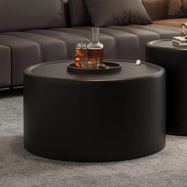 Bellemave Round Coffee Table - Circle Coffee Table with Tempered Glass Top, PU Leather Body and Hidden Storage for Modern Living Room Accent Use, Circle Coffee Tables