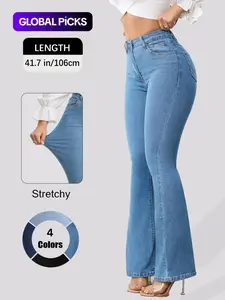 Women's Slim Fit Elastic Flare Pants, Multi-Color, Basic Fashionable Elegant Comfort Design, Casual Wear, All Seasons, High Waist, Button Frontbootcut jeans