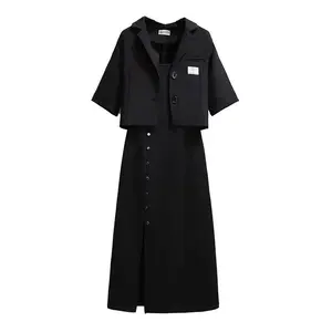 Women'S Summer Fall New Fashion Short Suit Coat+Suspended Skirt Two Piece Suit Korean Elegant Casual Blazers Dress Matching Set