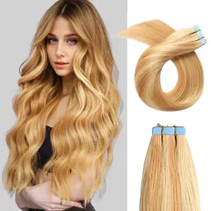 YILITEHAIR #P27/613 Strawberry Blonde Mixed Bleach Blonde Tape In Hair Extensions Remy Human Hair Long Straight 24Pcs