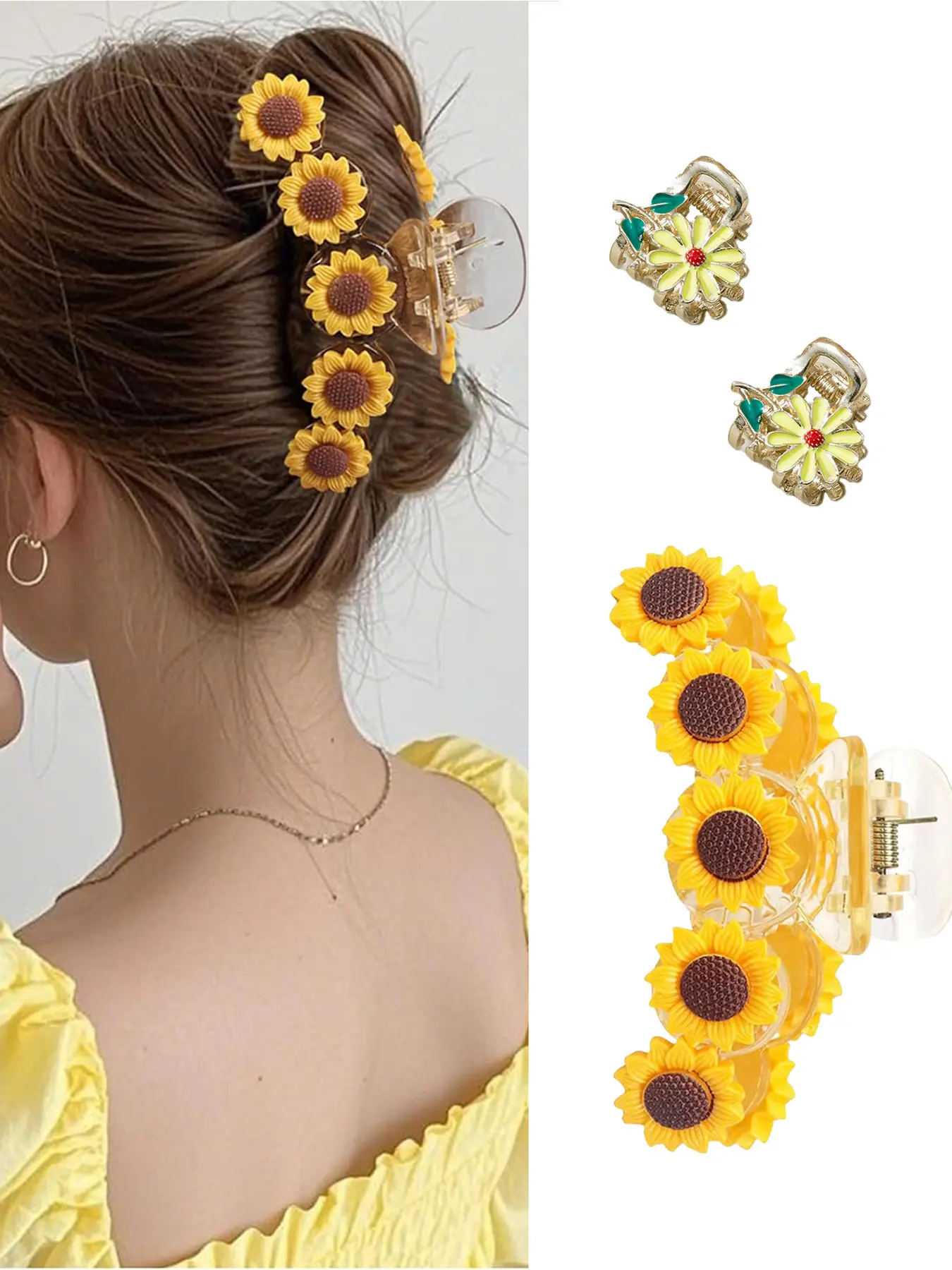 Women's Sunflower Hair Clip Set, Fashion Hair Accessories, Elegant Sweet Style for Autumn Parties & Daily Wear, Perfect Accessory for Women, Super Cute Clips, Updo