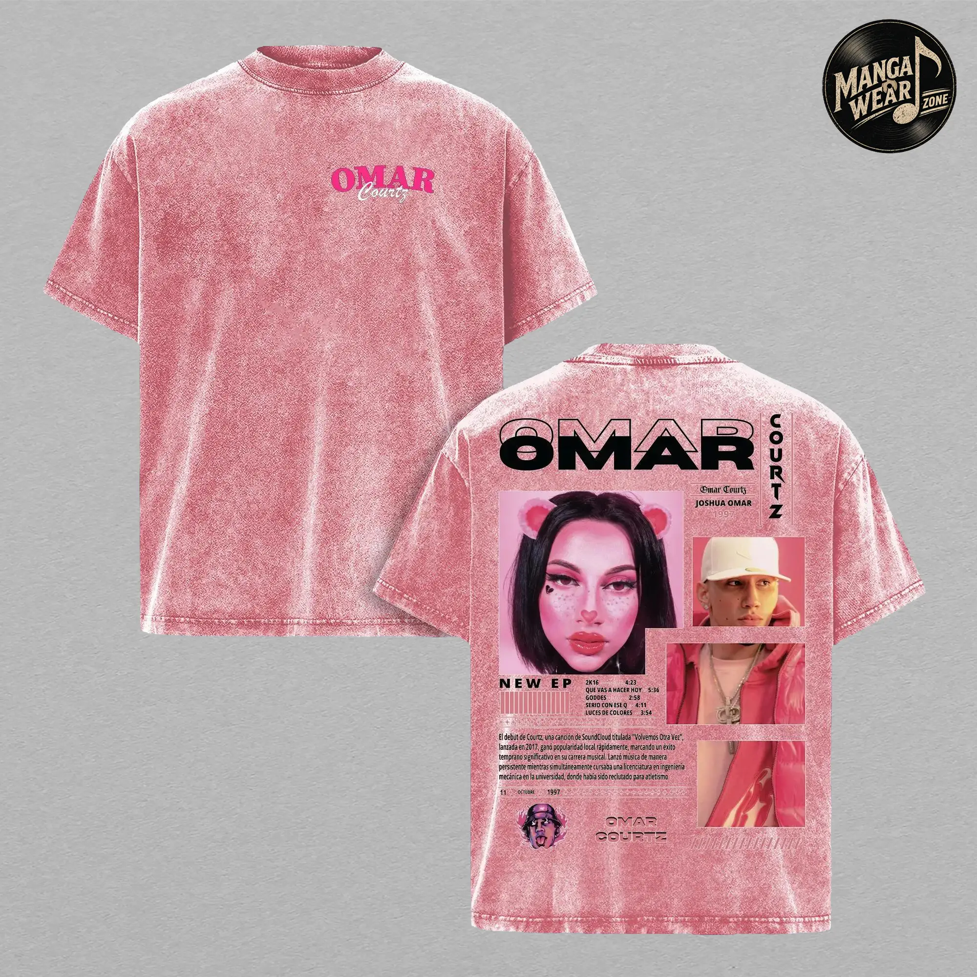 Omar Courtz Vintage Graphic T-Shirt, Latin Urban Music Tee, Retro Reggaeton Artist Shirt, Double Sided Washed Black Oversized Tee, Puerto Rican Music Fan Gift, Unisex Streetwear Concert Merch Top