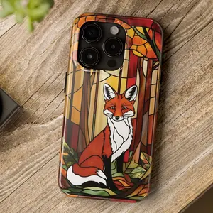 Stained Glass Fox iPhone Case – Tough Protective Phone Cover – Woodland Animal Art – Nature Lover Gift – Forest Fox Accessory – Cute Fox Decor