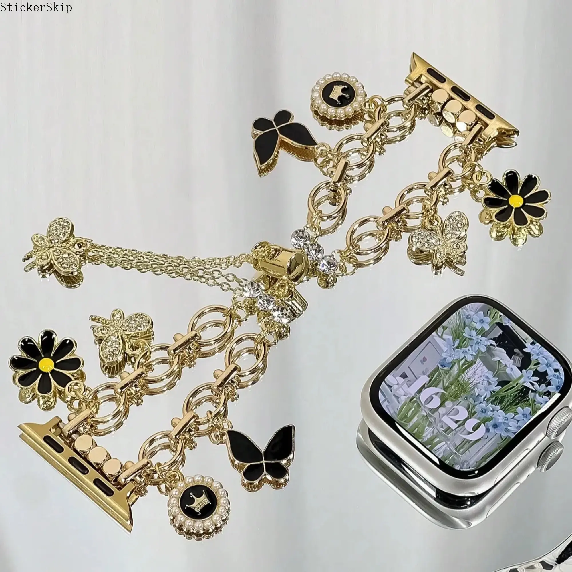 2026 NEW Floral Charm  Watch Band – Luxury Alloy Jewelry Buckle Bracelet Strap for Women, Elegant Adjustable Watch Band Fits 38–49mm (All Series & Ultra), Stylish Romantic Daily Wear Smartwatch Accessory
