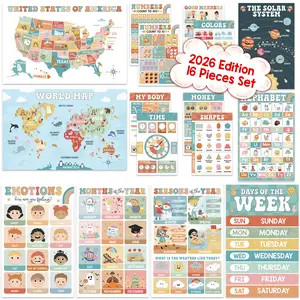2026 Version | 16 Groovy Boho Educational Posters For Preschool & Kindergarten, Toddler Learning Posters For Ages 1-5, ABC, Numbers, Solar System, Emotions & Classroom, Home Decor