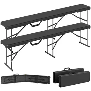Camping Style 2-Pack 6 ft 2-Seat Collapsible Benches - Heavy-Duty HDPE, Powder Coated Steel Frame, Locking Mechanism, Indoor Outdoor Outdoor Rated for RV, Sporting Events, Camping Style Benches, Heavy-Duty Hdpe Benches