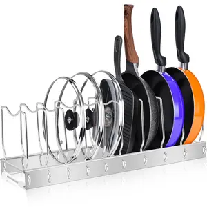 Detachable Adjustable Pot Lid and Pots Pans Organizer for Kitchen Cabinet Storage, Fits Cutting Boards, Cooking Utensils (1 pack)