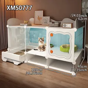Cat Cage with Toilet, Kitten Litter Box Enclosure, Indoor Home Use, One Room One Hall One Bath Cat Villa, Small Cat Cabinet with Drawer Style Litter Box