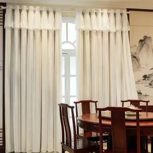 French Luxury Cream Sheer Curtains, Entrance Hall Partition Curtain, Embroidered Lace 3D Curtain Head, Light Blocking for Living Room Bedroom