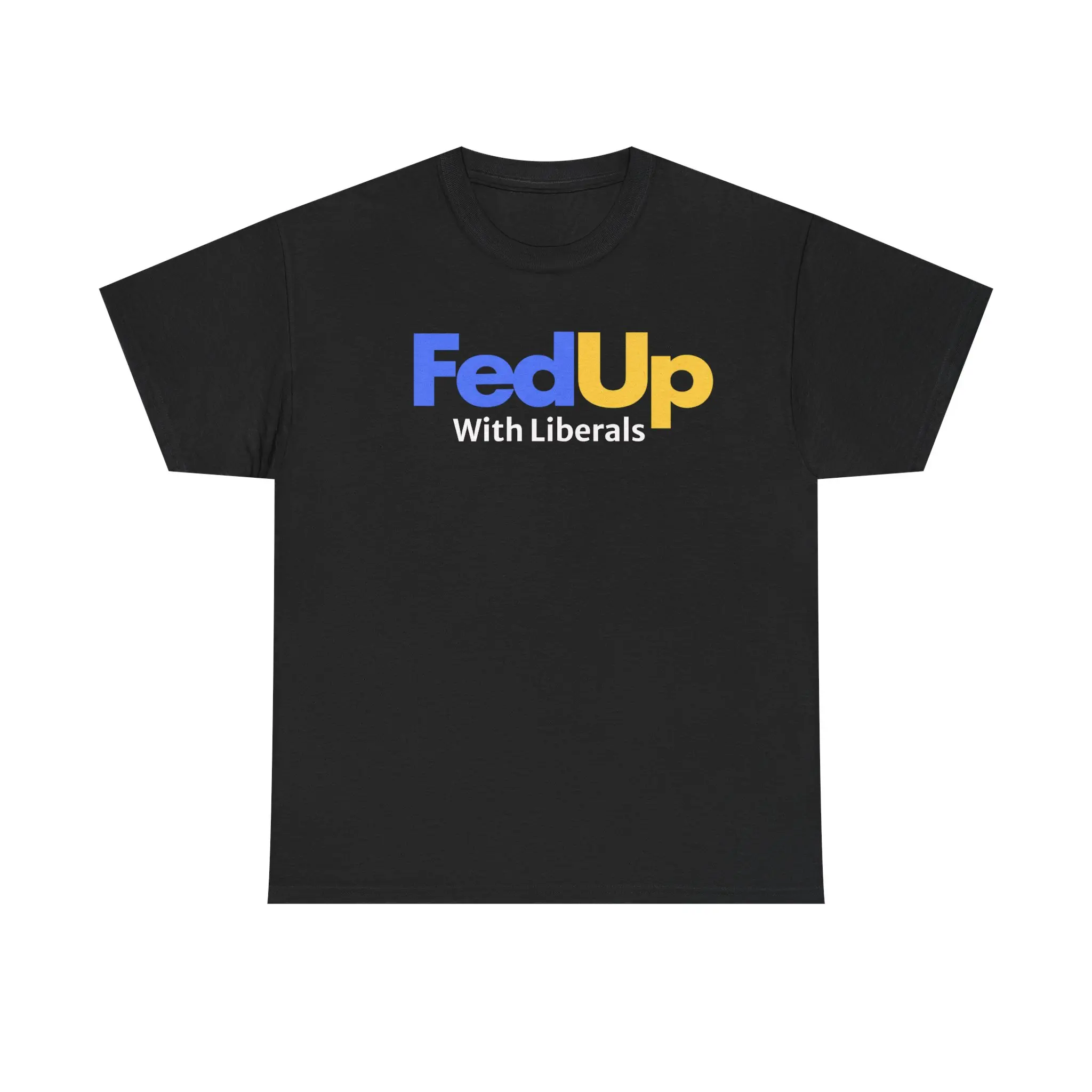 Men's 'Fed Up With Libs' Graphic Print T-Shirt, Heavy Cotton Knit Fabric, Classic Fit Seamless Crewneck for Casual Menswear