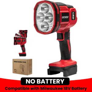 【No Batteries】Cordless LED work light compatible with Milwaukee Battery, 1500LM Handheld Spotlight with 550 Yard Distance, Flashing mode and Pivoting Head for Workshop, Camping, Jobsites (Battery Not Included)