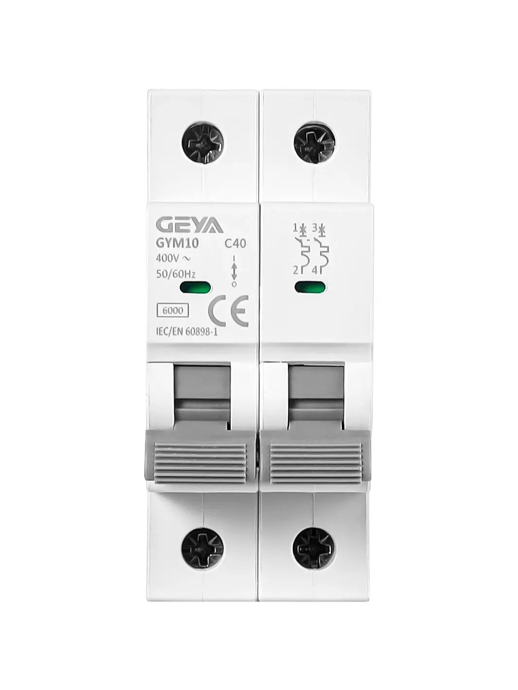 GEYA 40A 2-Pole C40 Miniature Circuit Breaker (MCB) - 400V AC, 6kA, DIN Rail Mounted Thermal Magnetic Breaker for Electrical Panels with Overload & Short Circuit Protection