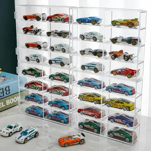 PrimPick Hot 1/64 Scale Matchbox Wheels Toy Car Display Case Holds 32 Toy Cars, Dustproof, Clear Multilayer Storage, Clear Matchbox Toy Car Display Box 6.5 X 7.5 X 1.6 inches