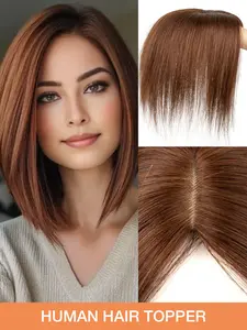 Human Hair Topper for Women with Side Bangs and Clips, Invisible Hair Toppers, Natural Color Straight 7×11cm, Style with Shades, Adds Volume, Realistic Scalp for Natural and Invisible Look, Easy to Wear, For Daily Commute & All Occasions