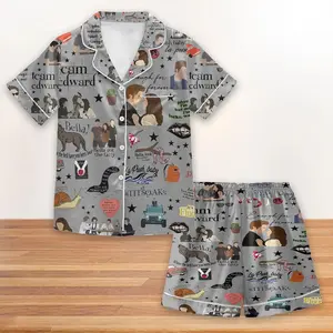 Twilight Saga Inspired Short Sleeve Satin Pajamas Set For Women, Twilight Saga Fan Apparel, Edward Bella Fan Merch, Gift for Book Lover