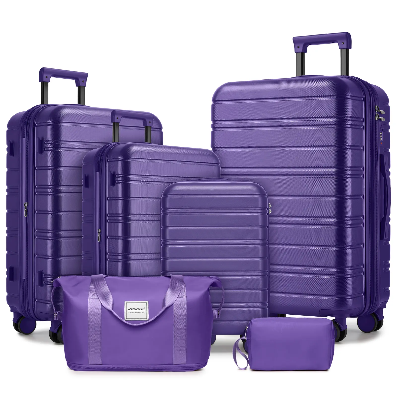 Purple 6-Piece Expandable Hardshell Luggage Set with Spinner Wheels, 18/20/24/28-Inch Carry-On & Checked Options, Travel Pouch, Toiletry Pouch