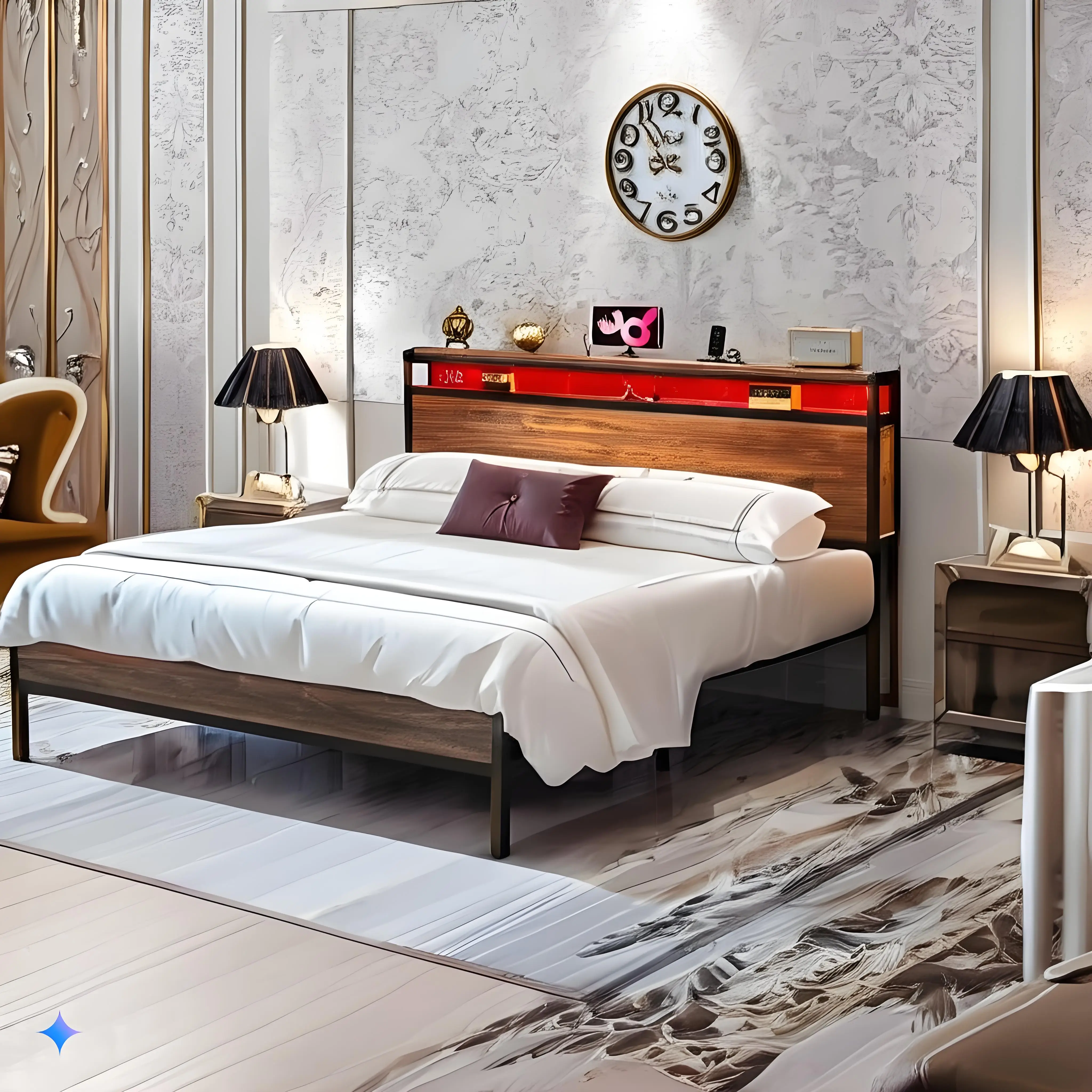 Full Size Bed Frame with Charging Station, LED Lights, Steel Slat Support, No Box Spring, Durable Industrial Metal Platform Bed, Easy Assembly, Bedroo