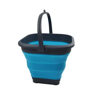 SAMMART Collapsible Plastic Bucket - Foldable Tub - Portable Fishing Water Pail - Space Saving Outdoor Waterpot (Grey/Ocean Blue, 5.5L Square)