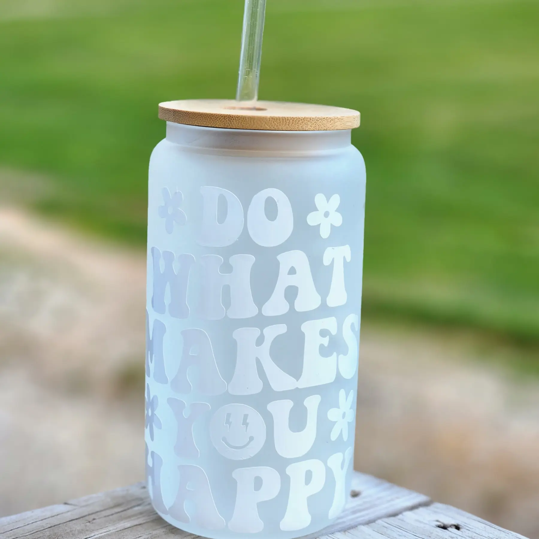 Do What Makes You Happy Retro Frosted Glass Cup Can Tumbler 16oz
