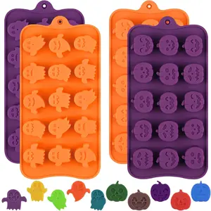 4 Pack Halloween Candy Molds, Silicone Pumpkin Mold, Ghost Chocolate Mould, Halloween Silicone Moulds for Chocolate, Candy, Jelly, Wax Melt, Ice Cubes, Cake Decorations