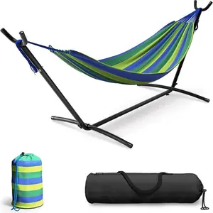 Double Hammock with Steel Stand for Camping & Hiking - Outdoor Relaxation Equipment with Adjustable Height Options Canvas Camping