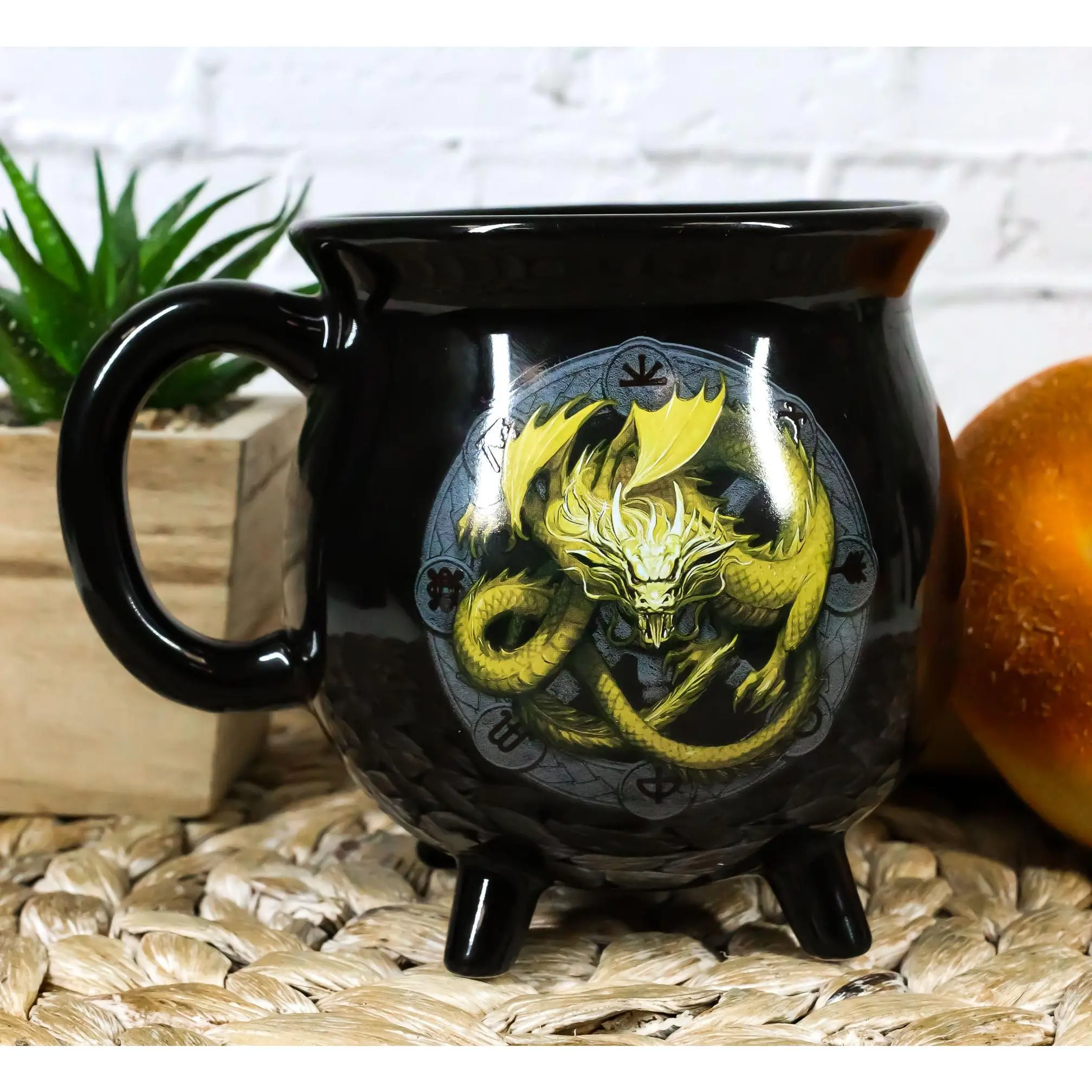 Wicca Sabbats Wheel of The Year Imbolc Dragon Heat-Color Changing Pottery Cauldron Mug, Gothic Beverage Cup for Drinks, Porcelain