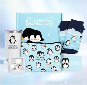 Penguin Gifts Set for Women, Penguin Gifts for Women, Penguins Gift for Girls Who Loves Penguins, Unique Penguin's Stuff for Friends Teacher Girlfriend with Tumbler Cup Makeup Bag Socks Keychain