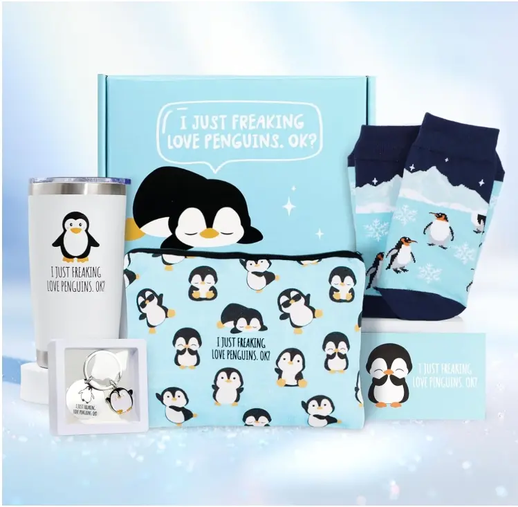 Penguin Gifts Set for Women, Penguin Gifts for Women, Penguins Gift for Girls Who Loves Penguins, Unique Penguin's Stuff for Friends Teacher Girlfriend with Tumbler Cup Makeup Bag Socks Keychain