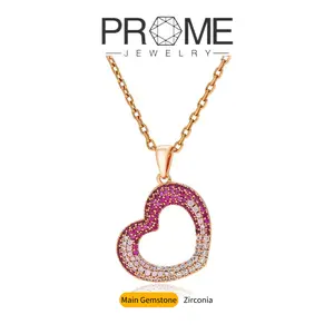 (CN087)Heart Gradient Zircon Pendant Necklace 5A Zircon, Sparkling and Exquisite, Noble and Elegant, Perfect Gift for Women