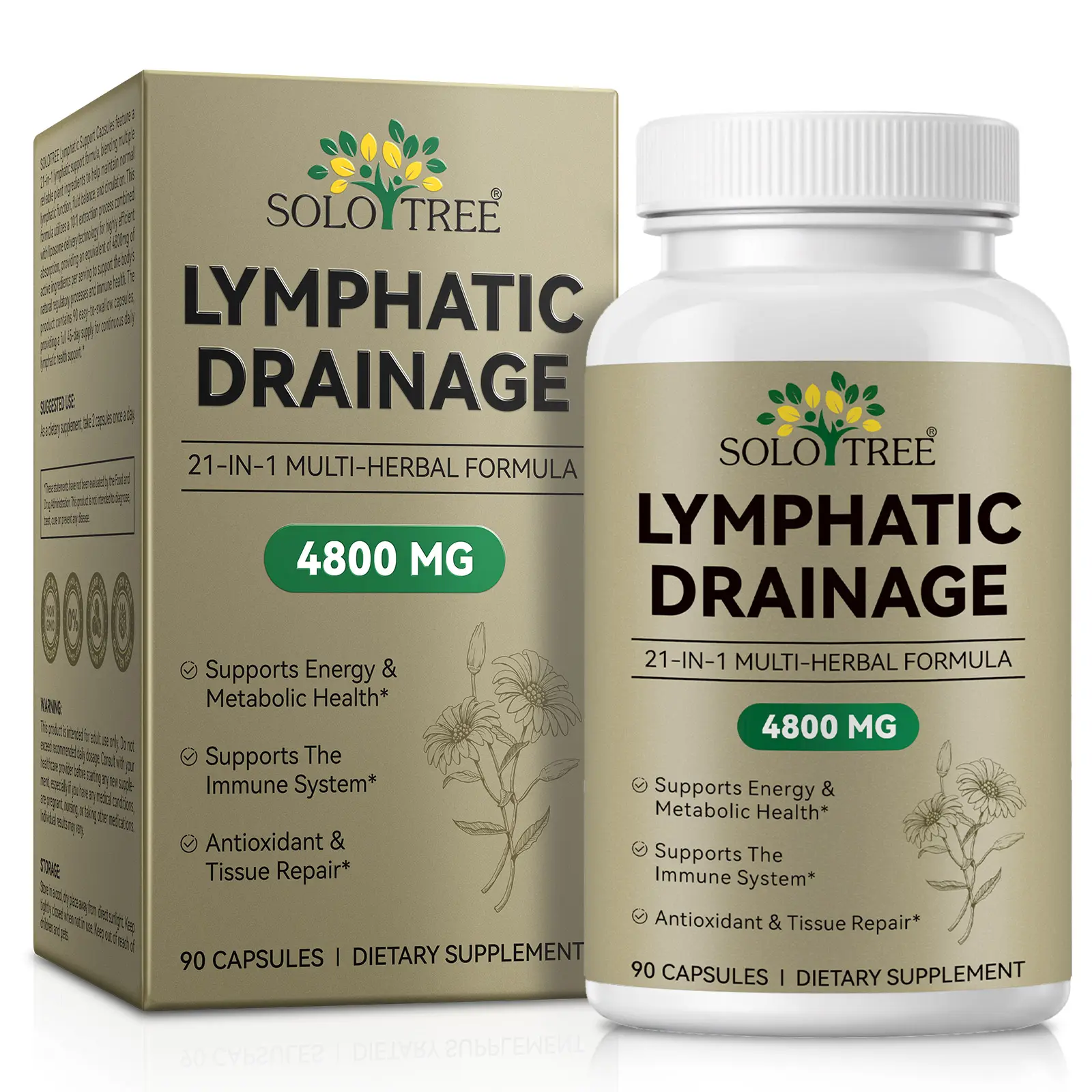 NEW Lymphatic Drainage Supplements, Herbal 4800mg Lymph System Support Supplement for Women & Men with Dandelion, Burdock, Echinacea, Turmeric, Bromelain, Fluid Balance & Immune Health, 90 Capsules