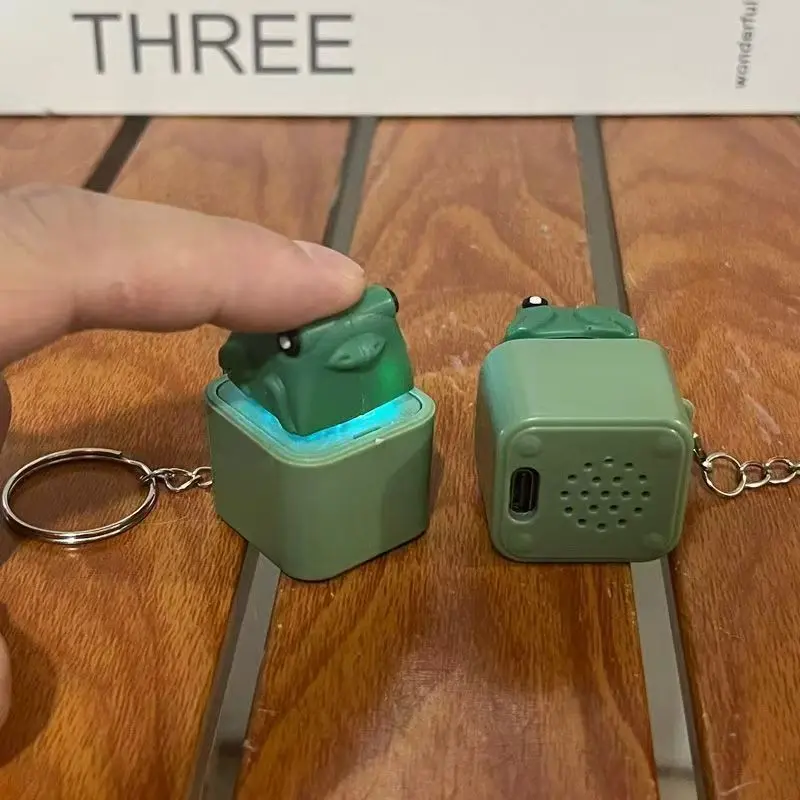 Frog Sound Keychain  Rechargeable Frog Button Toy with LED Light Sensory Stress-Relief Toy for Adults Portable Decompression Pendant