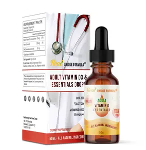 Unique Formula Adults Essentials Drops - Natural DHA Omega 3, Natural Vitamin D3 & Folate, Supports Heart, Brain, Eyes & Bone Health Supplements