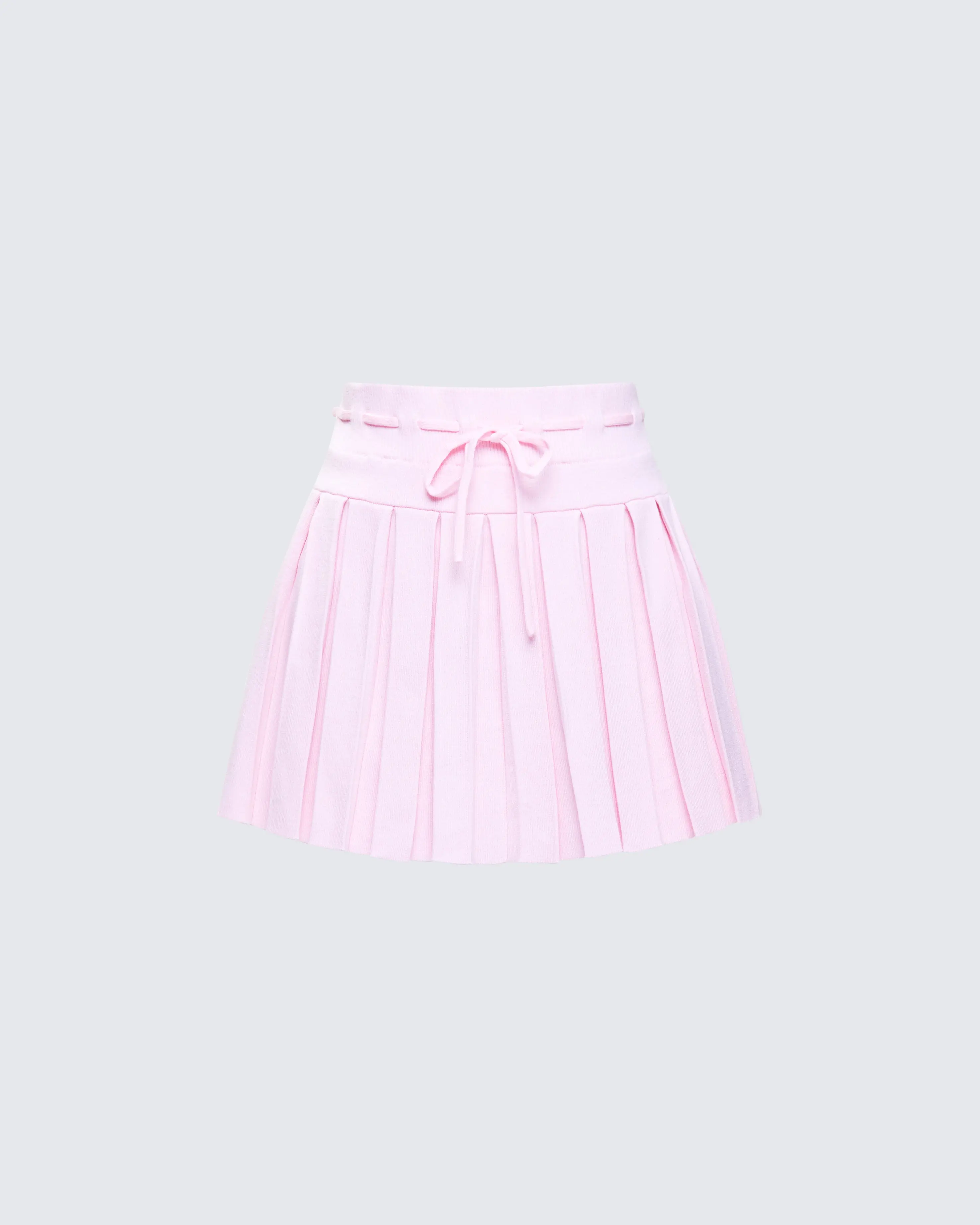 FINESSE Women's High-Waist Loveable Cute Knitted Pleated Bottom Skirt with Lucien Pink Ribbon Path