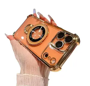 Electroplated 4-Corner Airbag Smartphone Case - Transparent Anti-Drop Casing, Magnetic Stand Compatible, Hard Shell for IP 17 Pro Max, 16 Pro Max, 15, 14, 13 - Handheld Mobile Phone Accessories outdoorfun