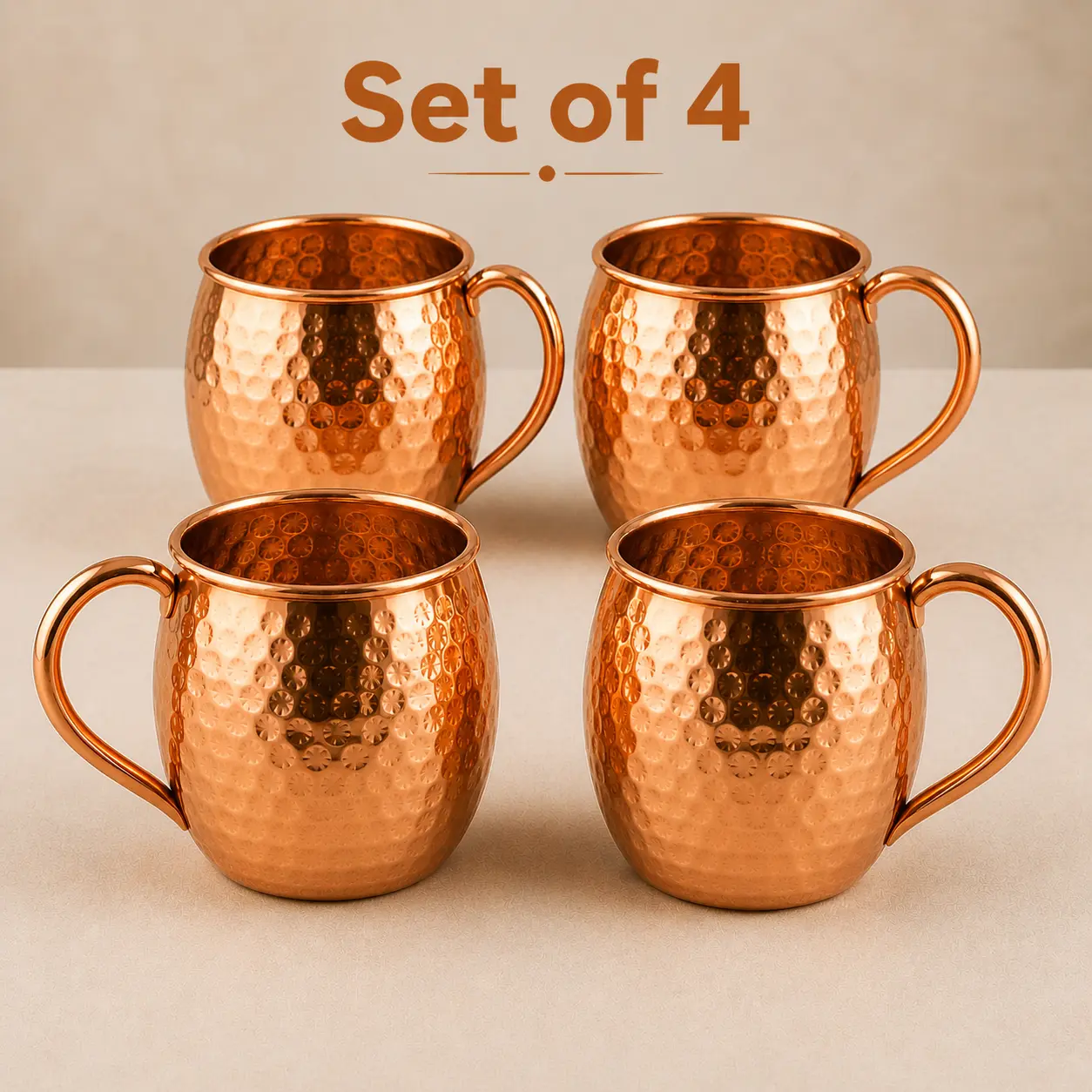 16oz Pure Copper Handmade Hammered Moscow Mule Mugs Set of 4, Sturdy Classic Stylish Reusable Washable Barware Cups for Parties & Gifts