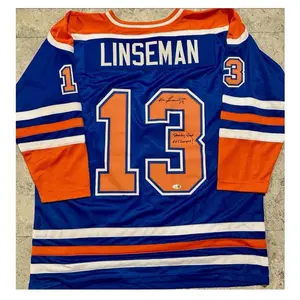 Ken Linseman Edmonton Oilers Autographed, Inscribed Custom Hockey Jersey with Hologram PSA Certification - Sports Collectible