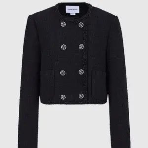 Tweed Double Breast Jacket Slim-fitting Casual