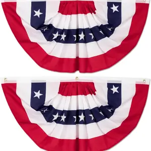 4th of July Decorations, 1.5 x 3 FT American Flag Banner, 1 PCS USA Pleated Fan Flags, Patriotic Bunting US Half Fan Flag for Fourth of July Independence Day Memorial Day Home Yard Outdoor Decor