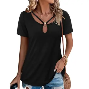 Angerella Womens Summer Tops Keyhole Neck Short Sleeve Tee Shirts Fashion Cutout Ring Sexy Casual T Shirts Trendy 2026